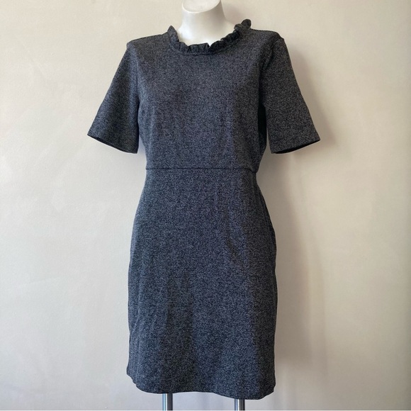 Ann Taylor | Petite Tweed Ruffle Collar V-Back Mini Sheath Dress - Picture 1 of 5